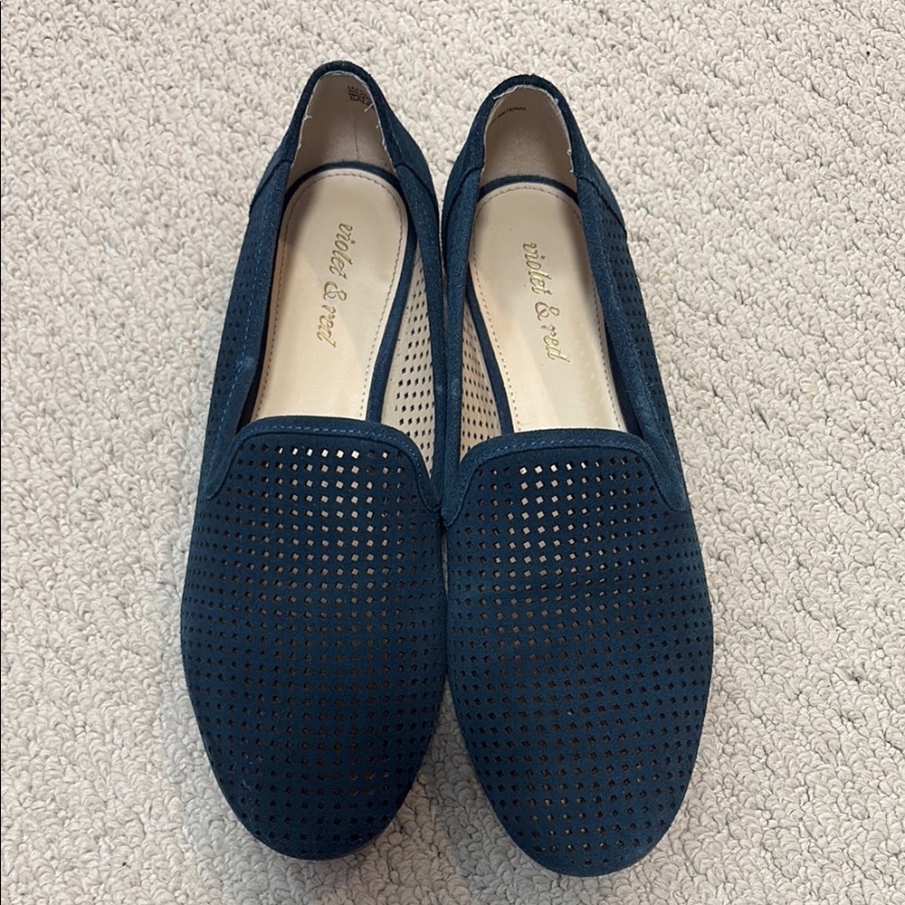 Violet and Red Salem Perforated Suede Blue Loafers